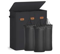 SONGMICS Cesto Portabiancheria 3 Scomparti, Porta Biancheria 160 L, Coperchio, 5 Etichette, Sacchi Interni Rimovibili e Lavabili in Lavatrice, Lavanderia Camera da Letto, Nero Inchiostro RLH013B01