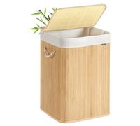 SONGMICS Cesto Portabiancheria, 95 L, Cesta Biancheria in Bambù, Coperchio, Maniglie, Pieghevole, Sacco Rimovibile e Lavabile in Lavatrice, Lavanderia, Casa, Bagno, Naturale LCB060Y01