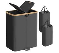 SONGMICS Cesto Portabiancheria a 2 Scomparti, Porta Biancheria 150 L, con Coperchio, Sacchi Interni Rimovibili, per Lavanderia Camera da Letto Soggiorno, Nero Inchiostro e Beige Naturale LCB523B01