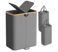 SONGMICS Cesto Portabiancheria a 2 Scomparti, Porta Biancheria 150 L, con Coperchio, Sacchi Interni Rimovibili, per Lavanderia Camera da Letto Soggiorno, Grigio Ardesia e Beige Naturale LCB523G01