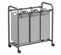 SONGMICS Cesto Portabiancheria, Carrello Raccogli Biancheria a 3 Scomparti, Carrello per il Bucato con Ruote, Cesta per Bucato con Maniglie, Sacchi Rimovibili, Grigio LSF003GS
