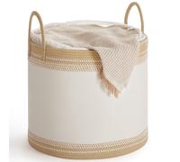 SONGMICS Cesto Portabiancheria, Cesto Biancheria Sporca 90 L, Corda di Cotone, con Coperchio, Maniglie e Coulisse, Vestiti Coperte, Camera da Letto, 50 x 50 x 46 cm, Marrone Cammello RLH090K01