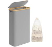 SONGMICS Cesto Portabiancheria con Coperchio, Cesta per Bucato, 65L, Salvaspazio, Sacco Rimovibile, Tessuto Oxford, Manici di Bambù, Pieghevole, 42 x 22,5 x 70,5 cm, Grigio Tortora LCB506G01