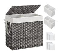 SONGMICS Cesto portabiancheria con coperchio, cesto per biancheria da 130 l con 2 sacchetti rimovibili e 6 sacchetti a rete, cesto portabiancheria in polyrattan, doppio cesto portabiancheria per