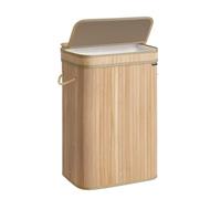 SONGMICS Cesto Portabiancheria con Coperchio, per Biancheria Sporca in Bambù con Maniglie, Sacco Rimovibile Lavabile in Lavatrice, 72 L, Lavanderia Camera da Letto Soggiorno, Beige Naturale LCB061N01