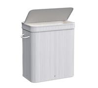 SONGMICS Cesto Portabiancheria con Coperchio, per Biancheria Sporca in Bambù con Maniglie, Sacco Rimovibile Lavabile in Lavatrice, 100 L, Lavanderia Camera da Letto Soggiorno, Grigio Tortora LCB063G01