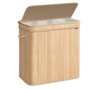 SONGMICS Cesto Portabiancheria con Coperchio, per Biancheria Sporca in Bambù con Maniglie, Sacco Rimovibile Lavabile in Lavatrice, 150 L, Lavanderia Camera da Letto Soggiorno, Beige Naturale LCB062N01