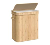 SONGMICS Cesto Portabiancheria con Coperchio, per Biancheria Sporca in Bambù con Maniglie, Sacco Rimovibile Lavabile in Lavatrice, 100 L, Lavanderia Camera da Letto Soggiorno, Beige Naturale LCB063N01