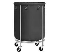 SONGMICS Cesto Portabiancheria con Ruote, Cesta per il Bucato, 170L, Cesto Rotondo con Struttura in Acciaio e Sacco Rimovibile, 4 Ruote e 2 Freni, Nero e Argento RLS001B01