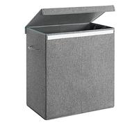 SONGMICS Cesto portabiancheria da 142 l, cestino 2 scomparti in tessuto di lino, separatore di vestiti con coperchio magnetico e maniglie, pieghevole, borsa interna rimovibile, grigio LCB02G