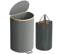 SONGMICS Cesto Portabiancheria, Porta Biancheria, 90 Litri, con Coperchio, Sacco Interno Rimovibile, per Lavanderia Camera da Letto Soggiorno, Grigio Ardesia e Beige Naturale LCB547G01