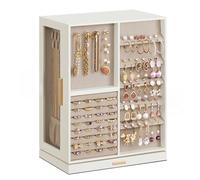 Songmics - Contenitore per gioielli, girevole a 360°, organizer per gioielli, con 7 cassetti, oblò in vetro, spazioso, portaoggetti verticale, design aperto, idea regalo, bianco nuvola JBC201W01