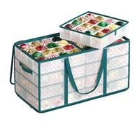 SONGMICS Contenitore per Palline di Natale, Scatola per Decorazioni Natalizie, 128 Posti, Divisori Componibili, 67 x 34 x 34 cm, Semitrasparente e Verde RFB029C01