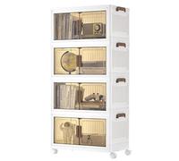 SONGMICS Contenitori 4 Livelli, Organizer Armadio con Coperchio, Scatole Plastica Impilabili con Ruote, Sportello Magnetico, Bianco, 45 L per Cesto, 180 L in Totale RLB450WZ01