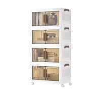 SONGMICS Contenitori 4 Livelli, Organizer Armadio con Coperchio, Scatole Plastica Impilabili con Ruote, Sportello Magnetico, Bianco, 25 L per Cesto, 100 L in Totale RLB445WZ01