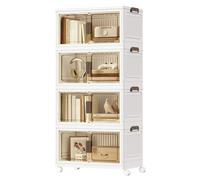 SONGMICS Contenitori 4 Livelli, Organizer Armadio con Coperchio, Scatole Plastica Impilabili con Ruote, Sportello Magnetico, Bianco, 55 L per Cesto, 220 L in Totale RLB460WZ01