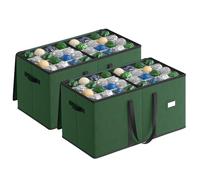 SONGMICS Contenitori per Palline di Natale, Set di 2, Scatole Decorazioni Natalizie, Coperchio e Doppia Cerniera, 16 Vassoi, Tessuto Oxford 600D, 256 Scomparti da 7,6 cm, Verde Foresta RFB043C01