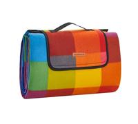 SONGMICS GCM61C, Coperta da Picnic, in Pile, Impermeabile Unisex-Adult, Quadrati Rossi + Blu, 195 x 150 cm