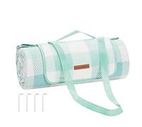 SONGMICS Coperta Picnic, 200 x 200 cm, 4 Picchetti Antivento, Grande Telo da Campeggio Parco Giardino Spiaggia Esterni, Fondo Impermeabile, Pieghevole e Portatile, Verde e Bianco GCM011W02