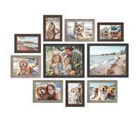 SONGMICS Cornici per Foto con 16 Passepartout, Set di 10 Portafoto, Due Cornici 8x10, Quattro 5x7, Quattro 4x6, da Parete o Tavolo, 12 Chiodi Senza Traccia, Marrone Mogano, Greige Melange, Nero Cenere