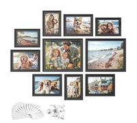 SONGMICS Cornici per Foto con 16 Passepartout, Set di 10 Portafoto, Due Cornici 8x10, Quattro 5x7, Quattro 4x6, da Parete o Tavolo, 12 Chiodi Senza Traccia, Nero Cenere
