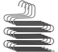 SONGMICS CRI043BK - Set di 4 grucce magiche, appendiabiti in acciaio inox, a 5 livelli, organizzatore, salvaspazio, per jeans, pantaloni, asciugamani, cravatte, argento e nero