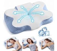 SONGMICS Cuscino Letto Cervicale, Memory Foam, Guanciale Ergonomico, Regolabile, per Chi Dorme sul Lato, sulla Schiena e sulla Pancia, con Tocco Fresco, Bianco Nuvola e Blu TBP051Q101