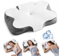 SONGMICS Cuscino Letto Cervicale, Memory Foam, Guanciale Ergonomico, Regolabile, per Chi Dorme sul Lato, sulla Schiena e sulla Pancia, con Tocco Fresco, Bianco Nuvola e Grigio Tortora TBP051G201