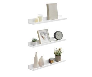 SONGMICS CUSTOS Collezione - Mensole da Muro, Set da 2, Mensole da Parete, Larghezza di 80 cm, Portaoggetti per Foto Decorazioni, Soggiorno Studio Bagno Cucina, Bianco LWS080W01V2