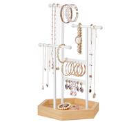 SONGMICS Espositore Portagioie, Porta Collane e Orecchini, 4 P Bianco + Naturale