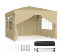 SONGMICS Gazebo, Tendone Pieghevole, Protezione Solare, Resistente alla Pioggia Leggera, Portatile, con Pareti Laterali, per Cortile, Giardino, Mercato, 3 x 3 m, Beige GCT104LZ01