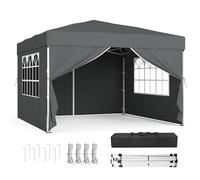 SONGMICS Gazebo, Tendone Pieghevole, Protezione Solare, Resistente alla Pioggia Leggera, Portatile, con Pareti Laterali, per Cortile, Giardino, Mercato, 3 x 3 m, Grigio Scuro GCT104GZ01