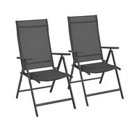 SONGMICS GCB29BK - Sedia da giardino, pieghevole, set di 2, con telaio in metallo, schienale regolabile in 8 posizioni, capacità di carico 150 kg, colore: nero