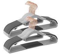 SONGMICS Grucce 30 Pezzi, Grucce Appendiabiti in Plastica, Antiscivolo, Salvaspazio, Spesso 0,5 cm, Largo 42 cm, Gancio Girevole a 360° Color Oro Rosa, Grigio Chiaro e Grigio Scuro CRP020G01