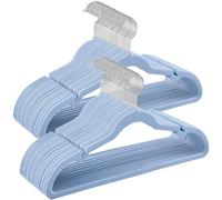 SONGMICS Grucce Appendiabiti in Velluto 50 Pezzi, Antiscivolo, Scanalature su Spalle, Barra per Pantaloni, Gancio Girevole a 360°, Salvaspazio, Spesso 0,6 cm, Largo 43 cm, Blu Pallido CRF029Q05