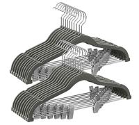SONGMICS Grucce Appendiabiti Pantaloni con Pinze, in Velluto, 20 Pezzi | Grucce Appendiabiti in Velluto, Appendini con Pinze Regolabili, Salvaspazio, Grigio, Breanna CRF012G20