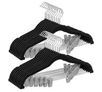 SONGMICS Grucce Appendiabiti Pantaloni con Pinze, in Velluto, 20 Pezzi | Grucce Appendiabiti in Velluto, Appendini con Pinze Regolabili, Salvaspazio, Nero, Breanna CRF012B20