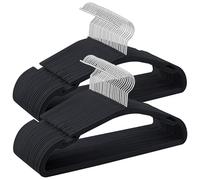 SONGMICS Grucce in Velluto, 50 Pezzi, Grucce Appendiabiti, 43 x 21 cm, Antiscivolo, con Scanalature ai Lati, Barra per Cravatte, Gancio Girevole a 360°, Salvaspazio, Nero Inchiostro CRF039B03
