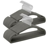 SONGMICS Grucce in Velluto, 50 Pezzi, Grucce Appendiabiti, 43 x 21 cm, Antiscivolo, con Scanalature ai Lati, Barra per Cravatte, Gancio Girevole a 360°, Salvaspazio, Grigio CRF039G02