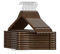 SONGMICS Grucce Legno, 20 Pezzi, Appendiabiti con Scanalature su Spalle, Barra Portapantaloni Antiscivolo e Gancio Girevole a 360°, per Completi Camicie Cappotti, Noce Scuro e Argento CRW02V20