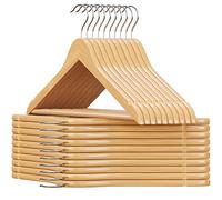 SONGMICS Grucce Legno, 20 Pezzi, Appendiabiti con Scanalature su Spalle, Barra Portapantaloni Antiscivolo e Gancio Girevole a 360°, per Completi Camicie Cappotti, Naturale e Argento CRW001-20