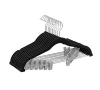 SONGMICS Grucce Pantaloni con Pinze, 10 Pezzi, Grucce Appendiabiti in Velluto, 42,5 cm, Appendini con Pinze Regolabili, Salvaspazio, Antiscivolo, per Gonne, Cappotti, Nero CRF012B10