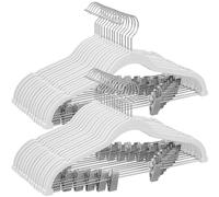 SONGMICS Grucce Pantaloni con Pinze, 30 Pezzi, Grucce Appendiabiti in Velluto, 42,5 cm, Appendini con Pinze Regolabili, Salvaspazio, Antiscivolo, per Gonne, Cappotti, Bianco CRF012W02