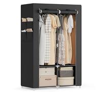 SONGMICS Guardaroba, Armadio Portatile, 2 Barre Appendiabiti, Ripiani | Grande Capienza, 4 Tasche Laterali, 86 x 45 x 167 cm, Nero, Collezione RYLAN RYG091B01