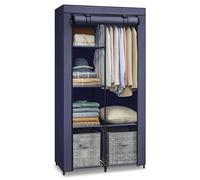 SONGMICS Guardaroba in Tessuto, Armadio Pieghevole, 6 Ripiani e 1 Barra Appendiabiti, Struttura in Metallo, 45 x 88 x 168 cm, per Camera da Letto, Cabina Armadio, Blu Scuro RYG084I02