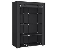 SONGMICS Guardaroba in Tessuto, Armadio Pieghevole, 6 Ripiani e 1 Barra Appendiabiti, Struttura in Metallo, 45 x 105 x 168 cm, per Camera da Letto, Cabina Armadio, Nero RYG085B02