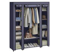 SONGMICS Guardaroba in Tessuto, Armadio Portatile per Camera da Letto, Appendiabiti con Copertura in Tessuto, Portabiti, 45 x 150 x 175 cm, 12 Scomparti, Struttura in Metallo, Blu scuro LSF003I02