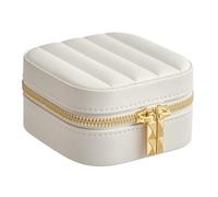 SONGMICS HOME ANAH Collezione - Portagioie da Viaggio, per Natale, Piccola Scatola Porta Gioielli con Specchio, 10,5 x 10,5 x 6 cm, PU con Cucitura, Portatile, Idea Regalo, Bianco Nuvola JBC179W01