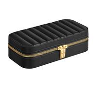 SONGMICS HOME ANAH Collezione - Portagioie da Viaggio, Piccola Scatola Porta Gioielli con Specchio, 10,5 x 20,5 x 6 cm, PU con Cucitura, Portatile, Cerniere, Idea Regalo, Nero Inchiostro JBC180B01