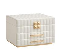 SONGMICS HOME ANAH Collezione - Scatola Portagioie 3 Ripiani con Specchio, per Natale, Porta Gioielli, 2 Cassetti, PU con Cucitura, 21,5 x 24 x 15,8 cm, Idea Regalo, Bianco Nuvola JBC183W01